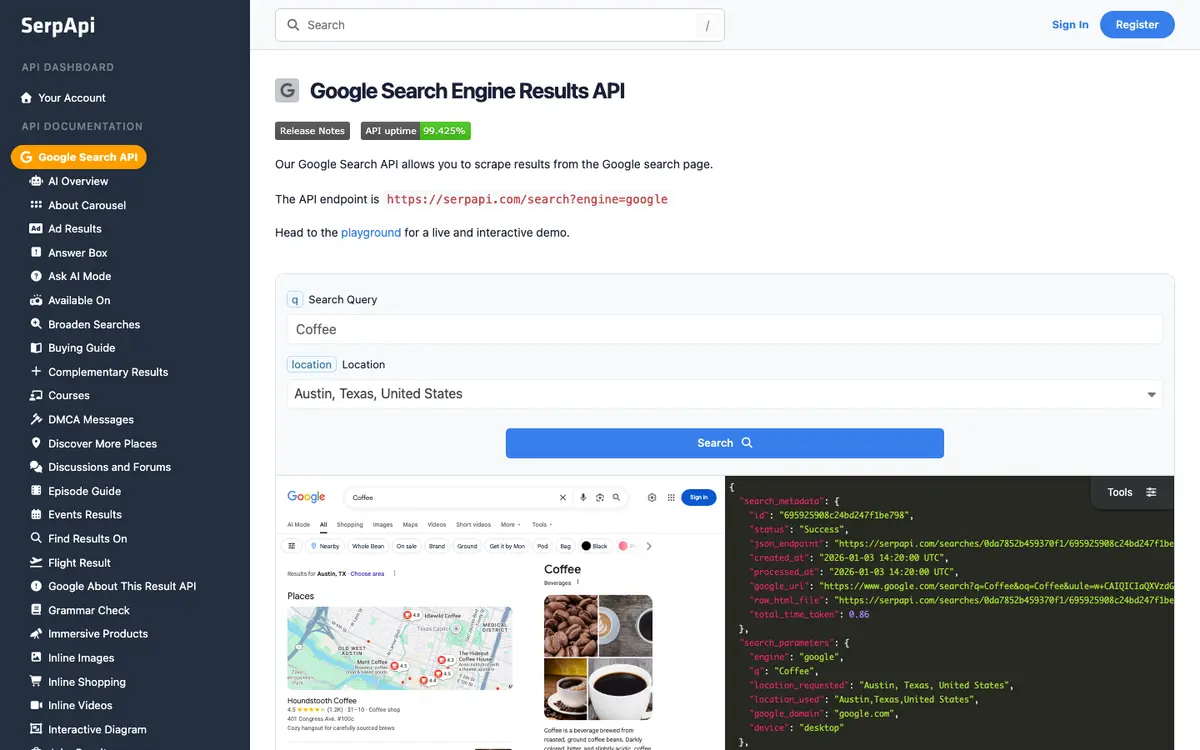SerpApi docs screenshot