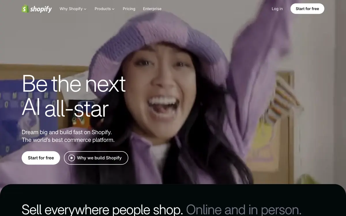 Shopify homepage screenshot
