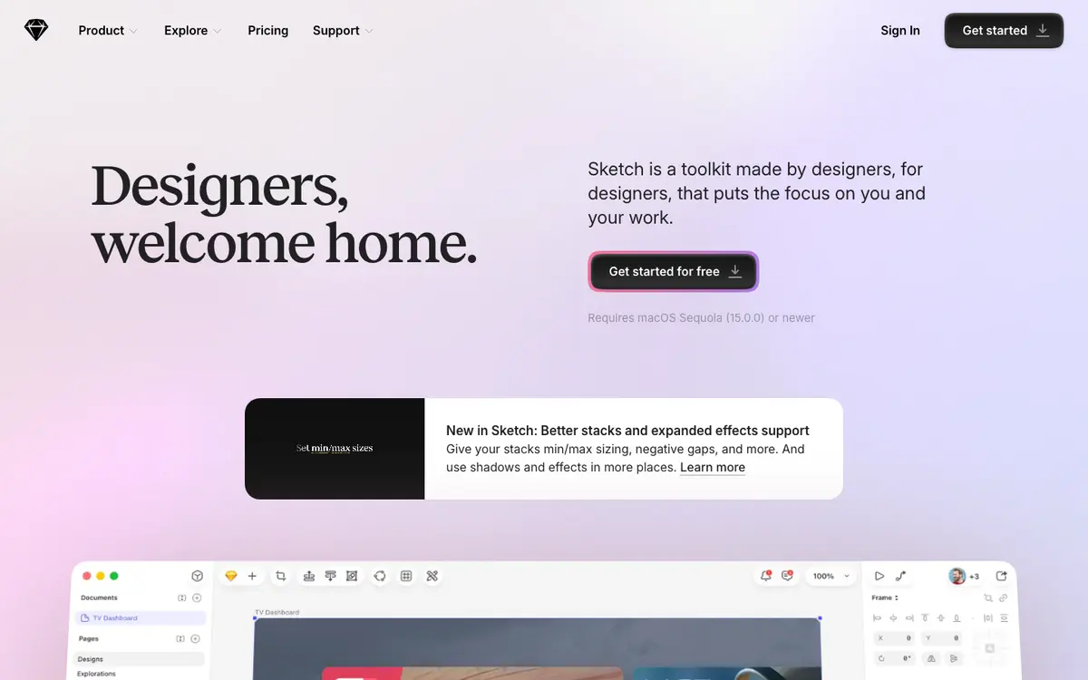 Sketch homepage screenshot