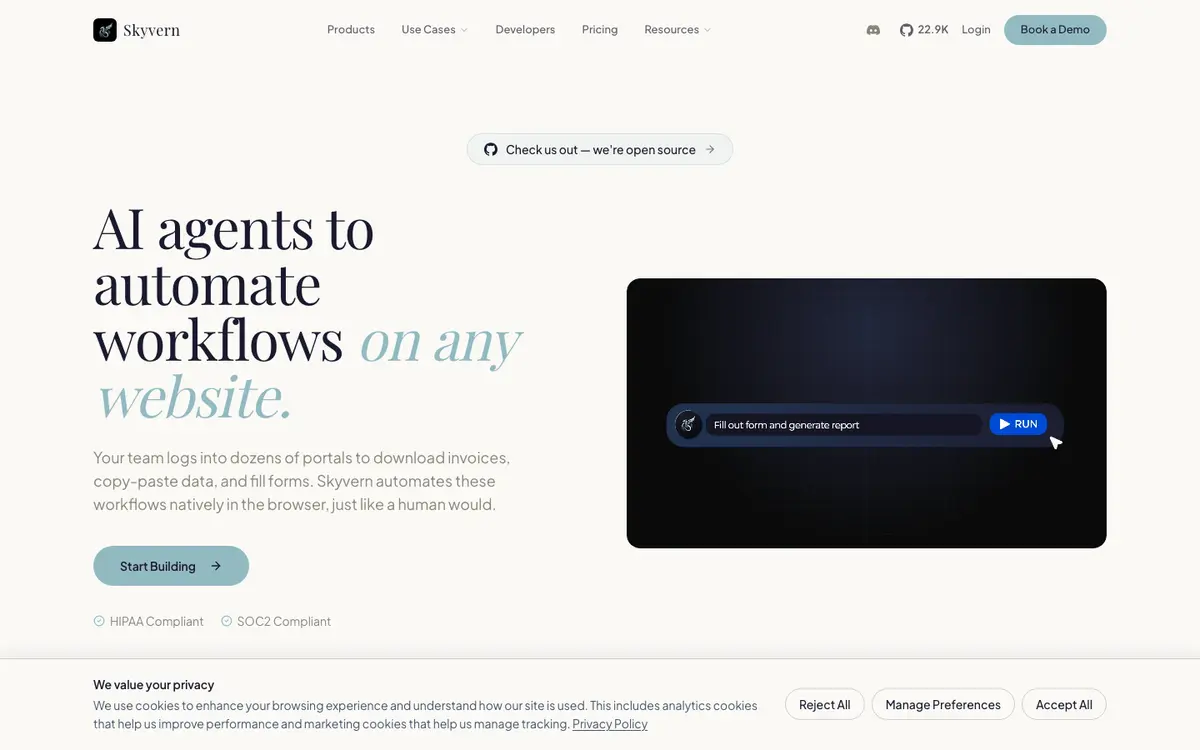 Skyvern homepage screenshot