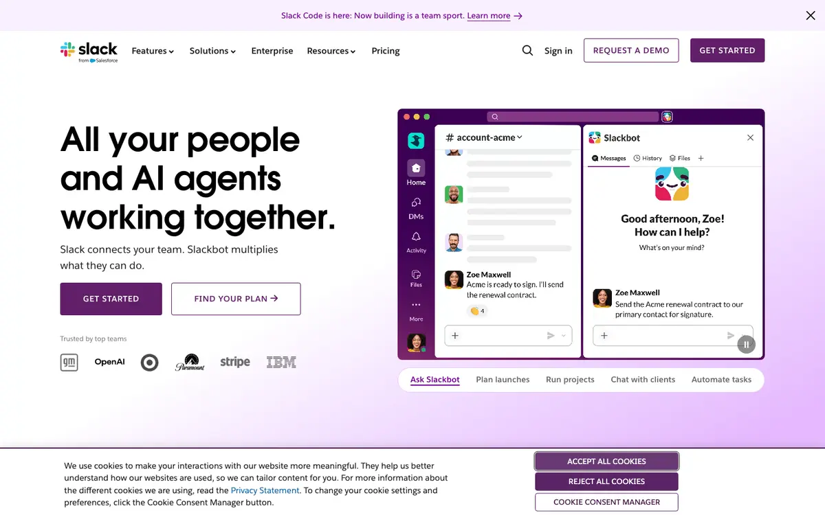 Slack homepage screenshot