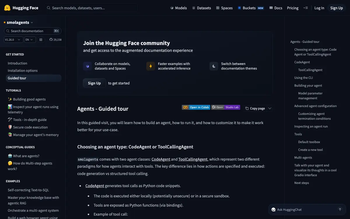 smolagents docs screenshot