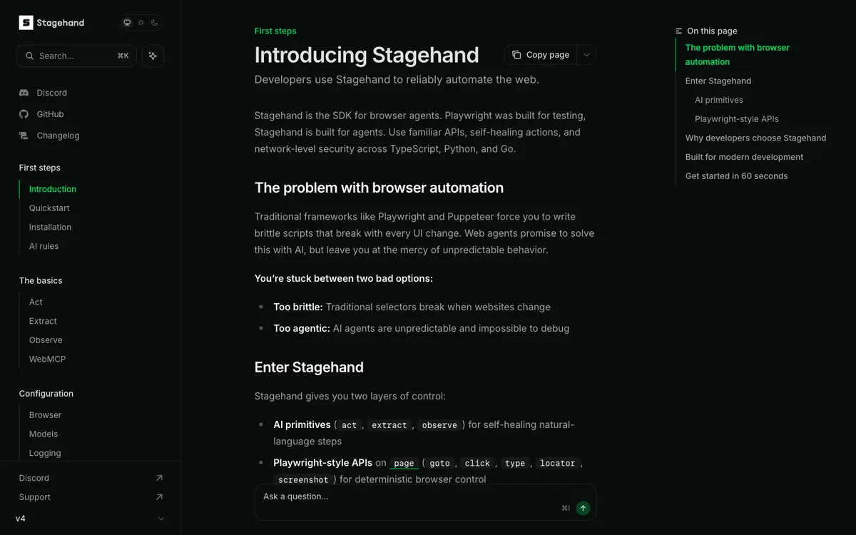 Stagehand docs screenshot