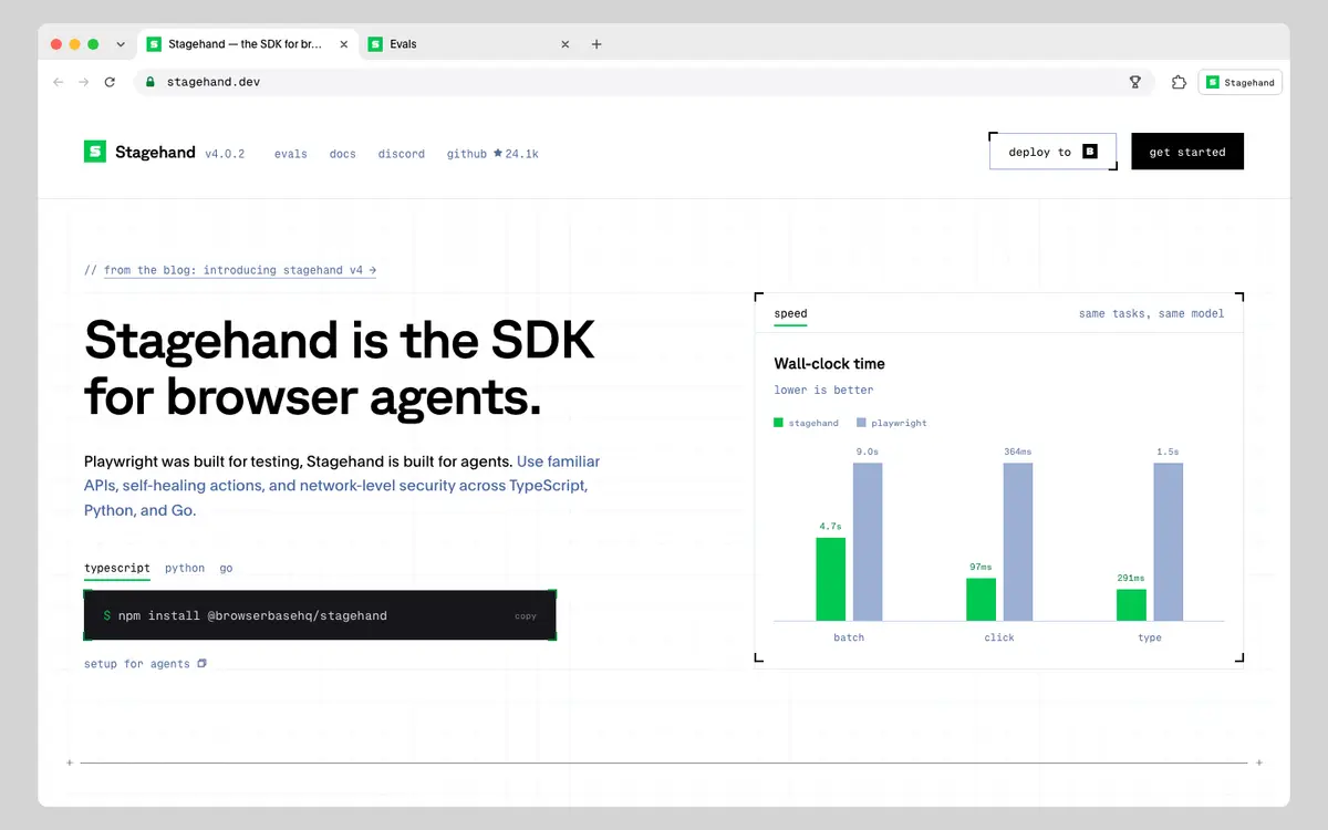 Stagehand homepage screenshot