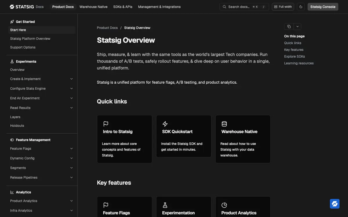 Statsig docs screenshot