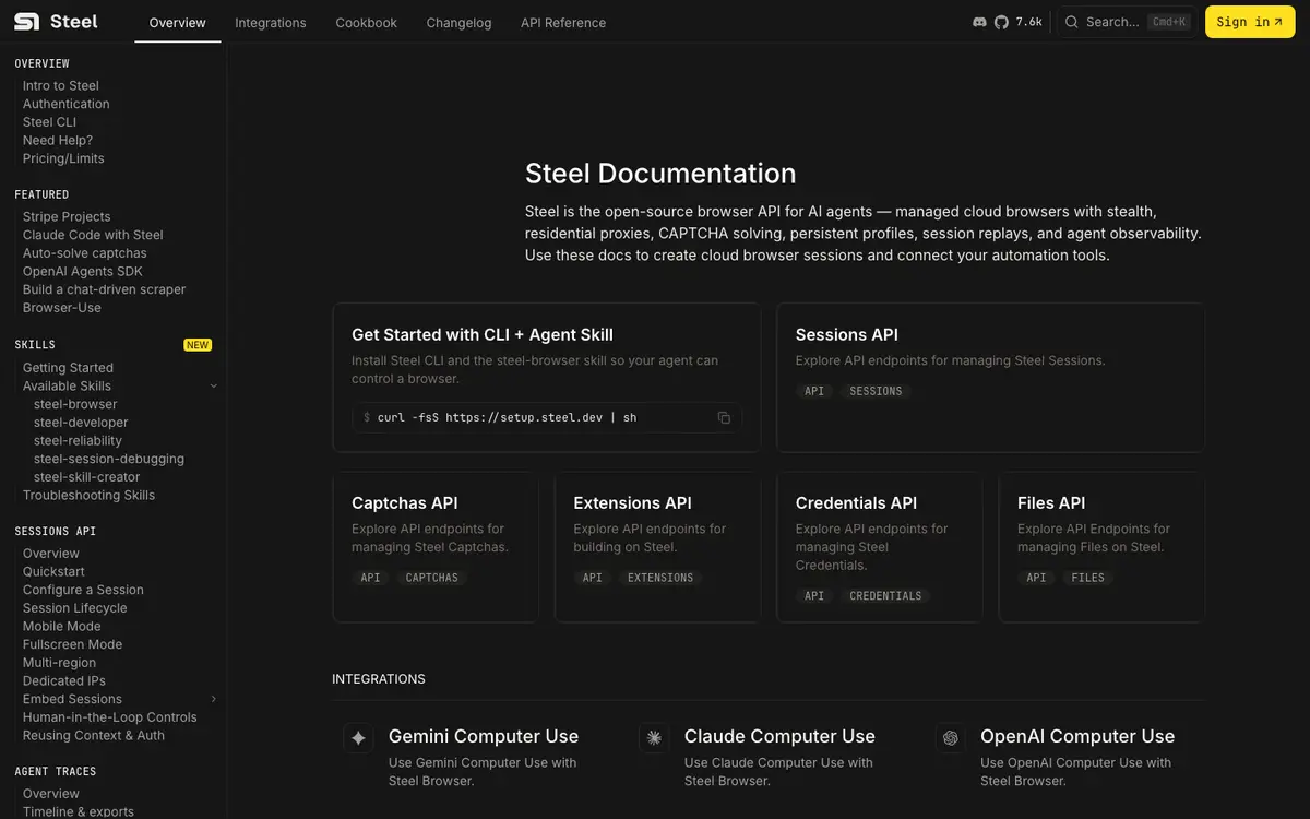 Steel docs screenshot