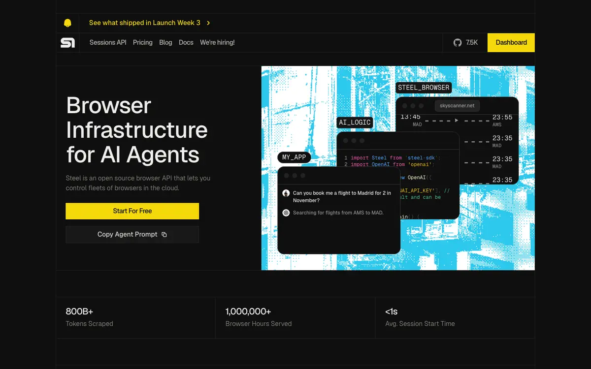 Steel homepage screenshot