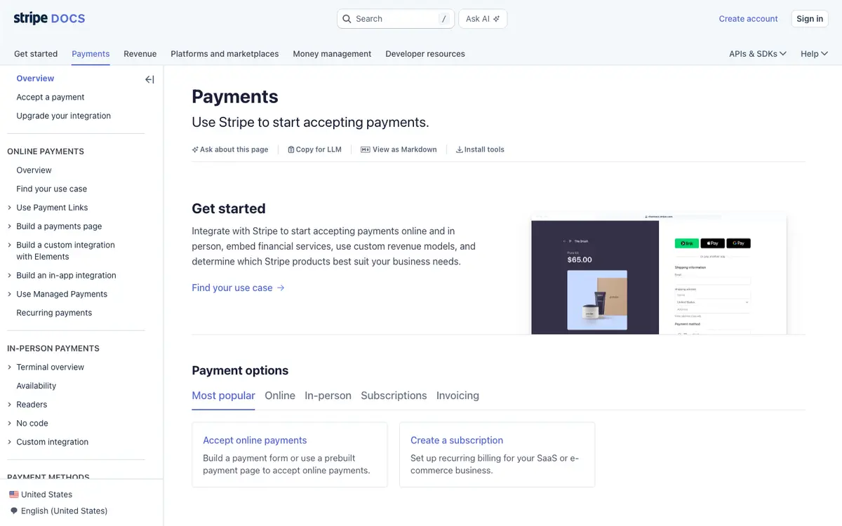 Stripe docs screenshot