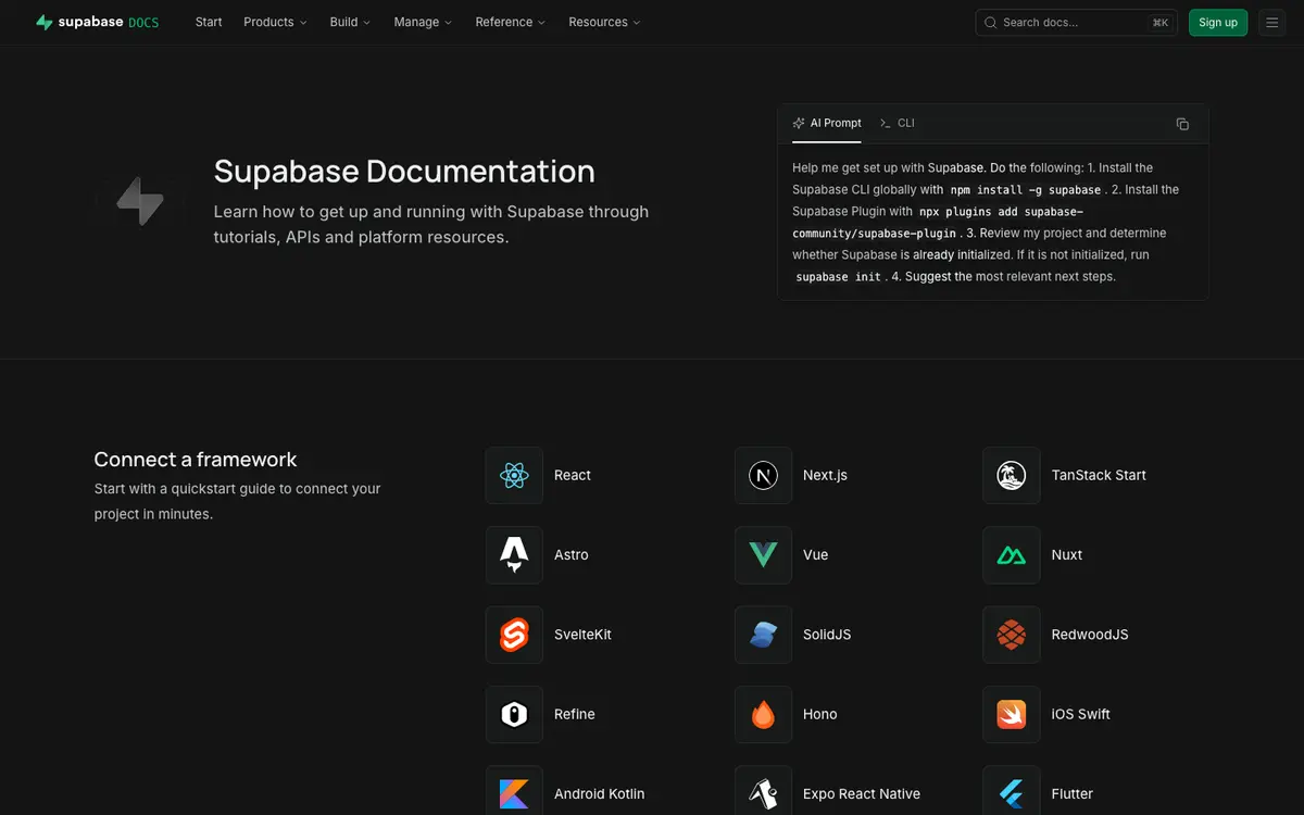 Supabase docs screenshot