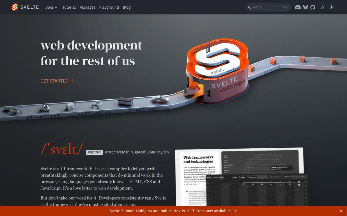 Svelte homepage screenshot
