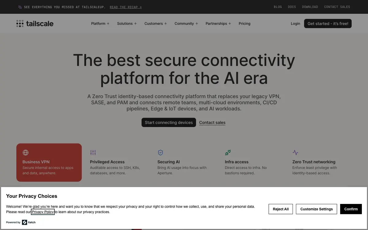 Tailscale homepage screenshot