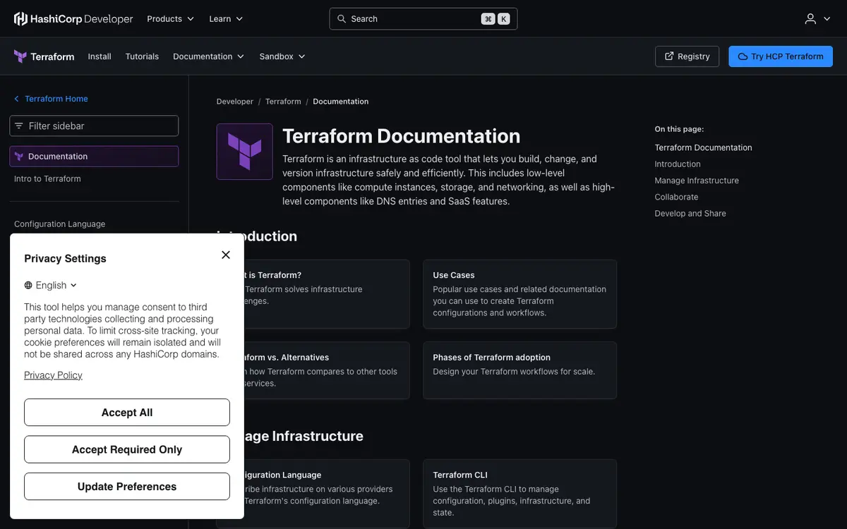 Terraform docs screenshot