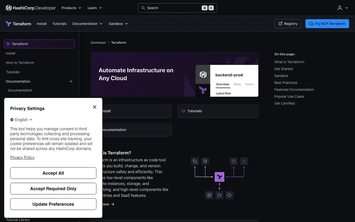 Terraform homepage screenshot