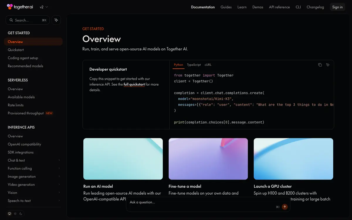 Together AI docs screenshot