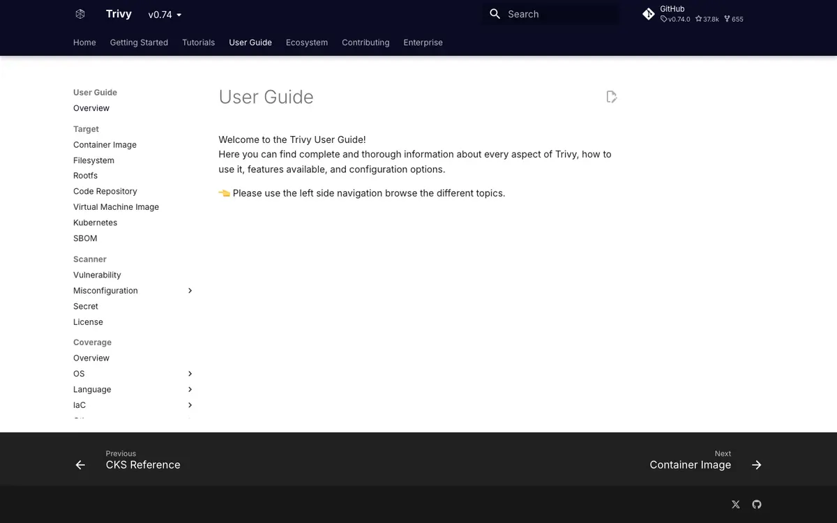 Trivy docs screenshot