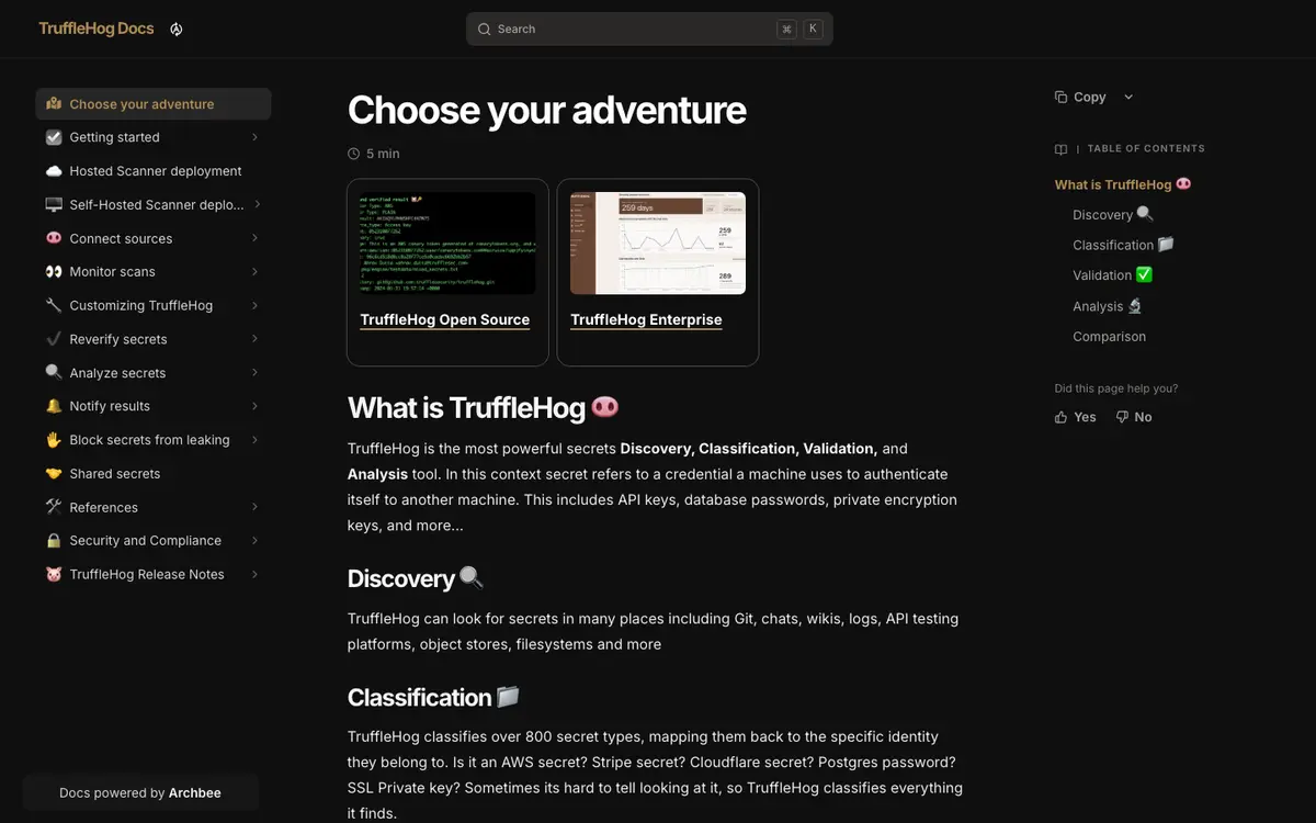 TruffleHog docs screenshot