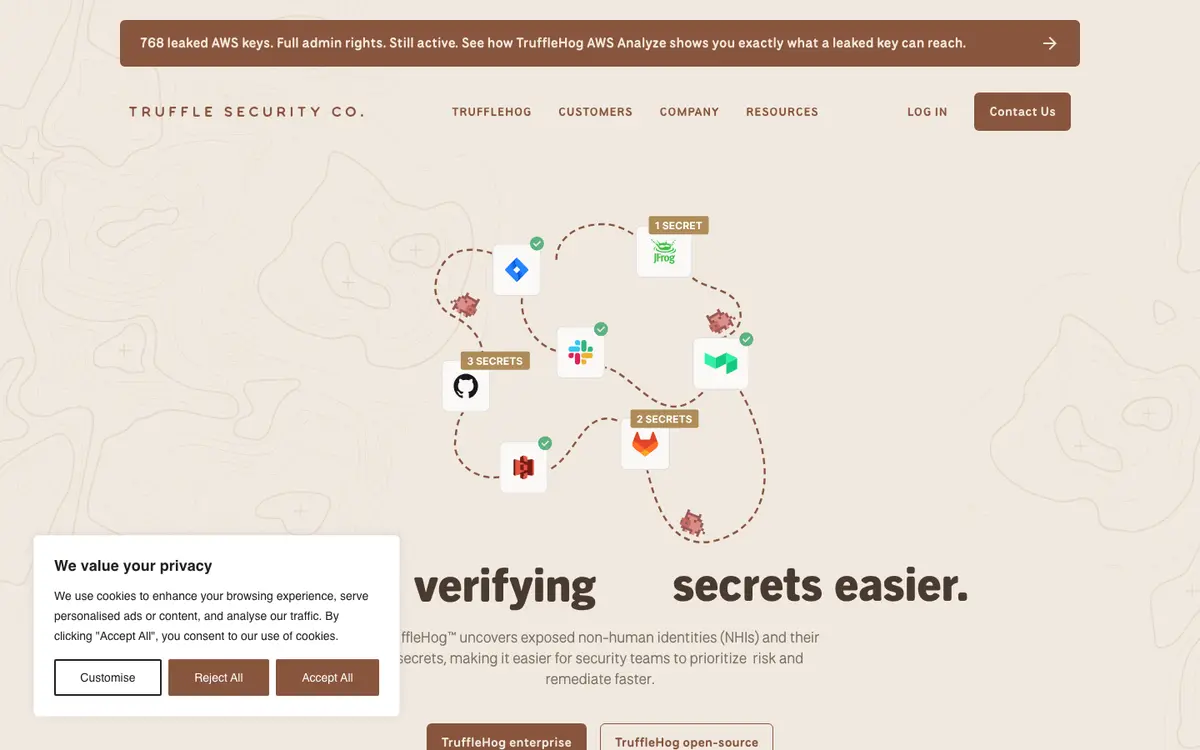 TruffleHog homepage screenshot