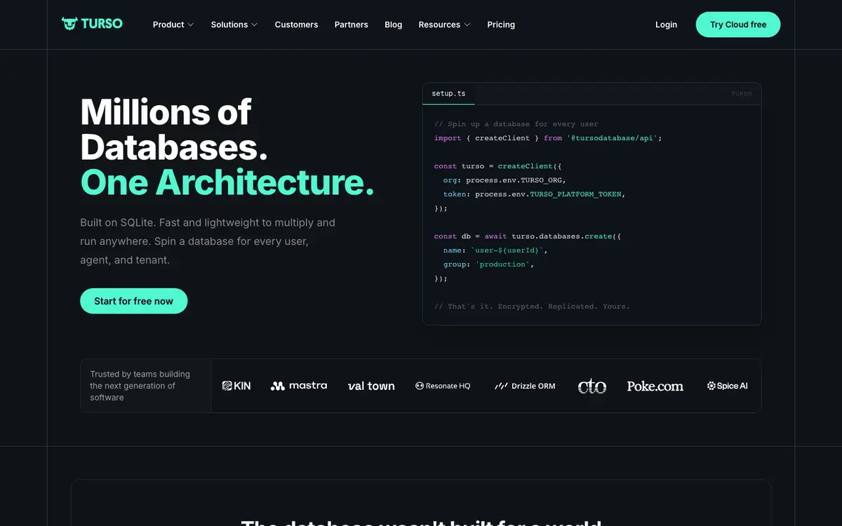 Turso homepage screenshot