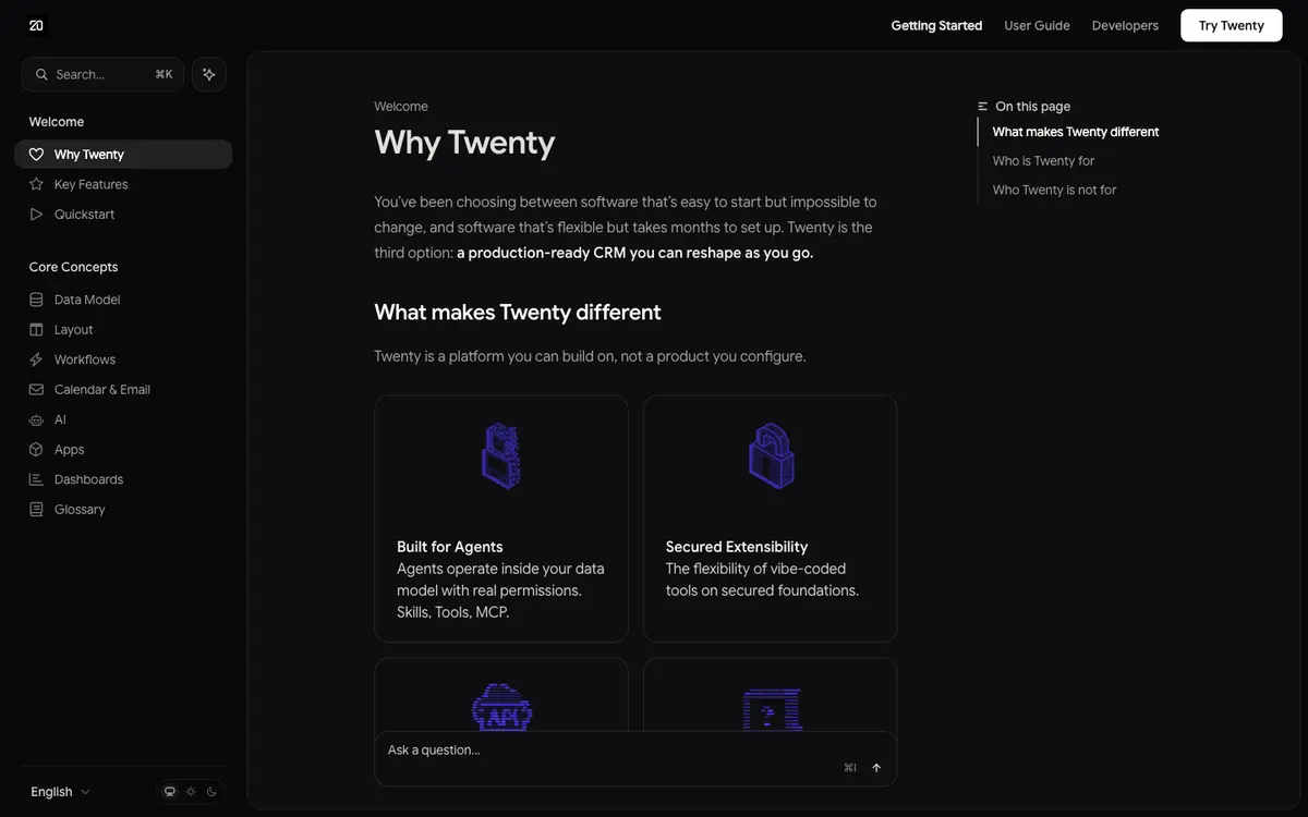 Twenty docs screenshot