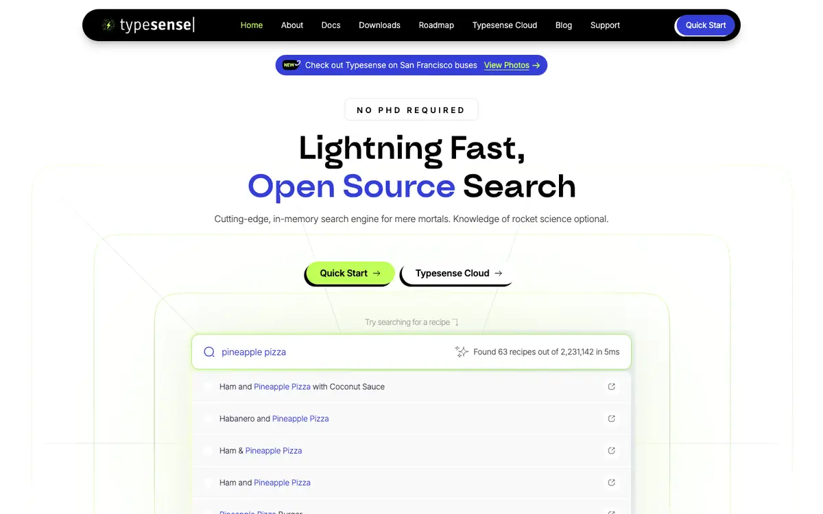 Typesense homepage screenshot