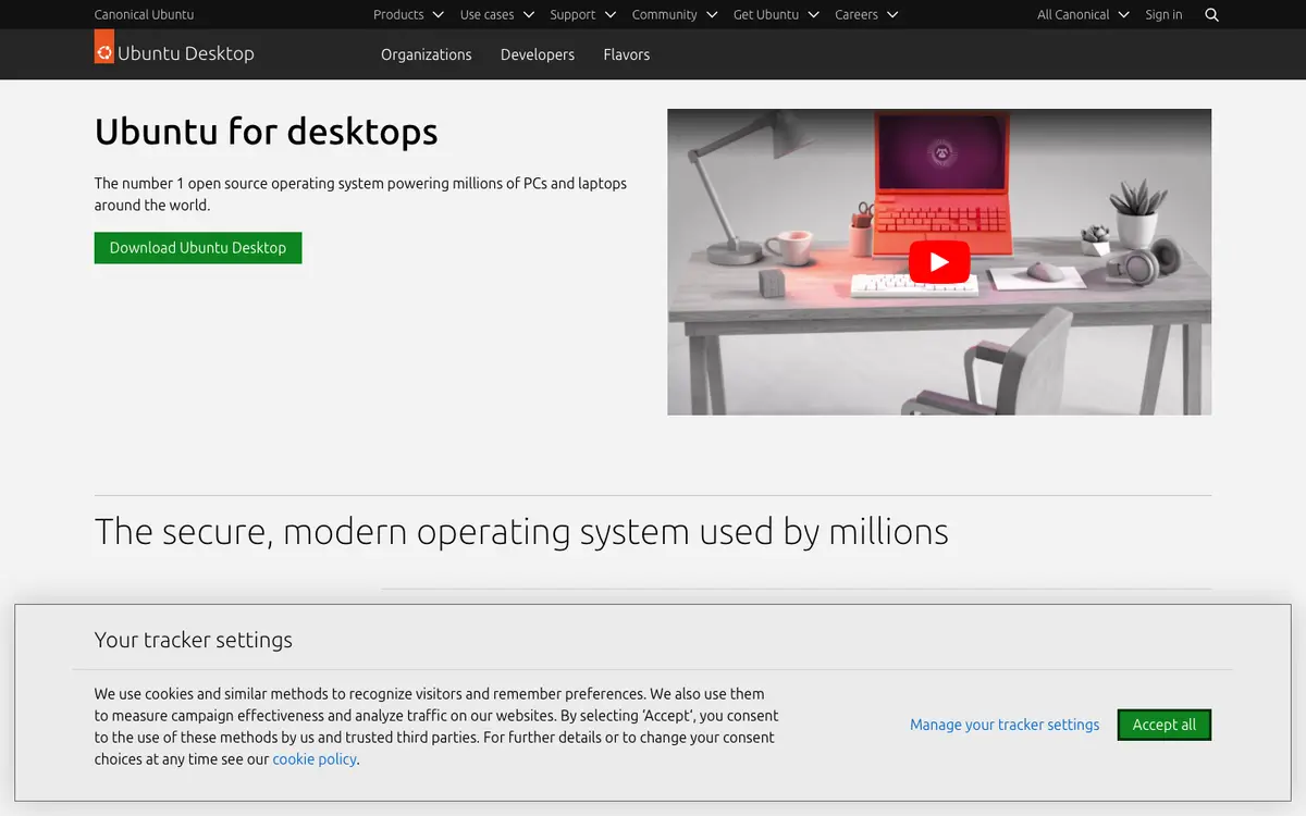 Ubuntu Desktop homepage screenshot