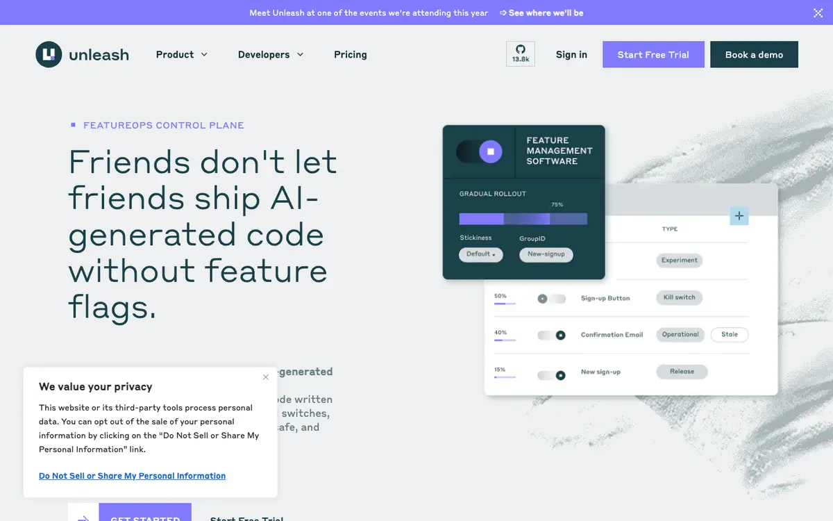 Unleash homepage screenshot