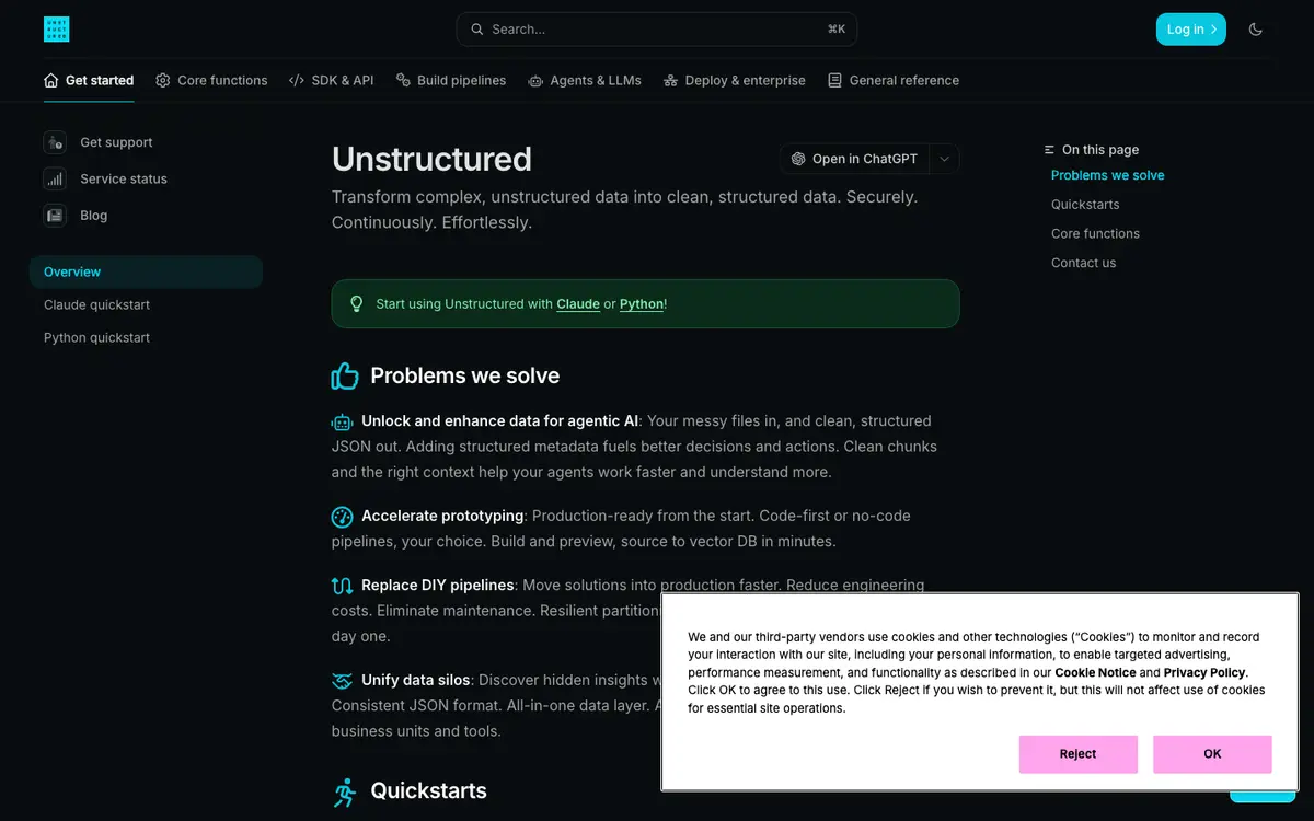 Unstructured docs screenshot