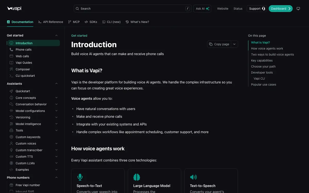Vapi docs screenshot