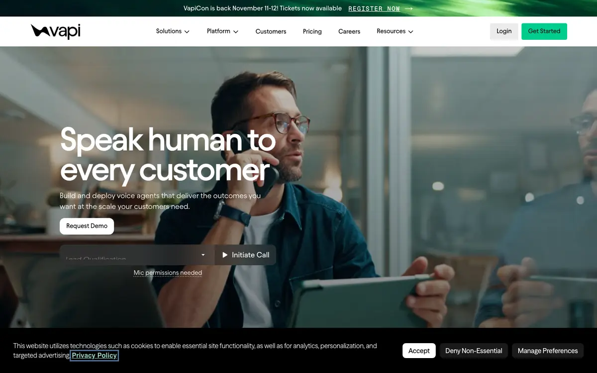 Vapi homepage screenshot