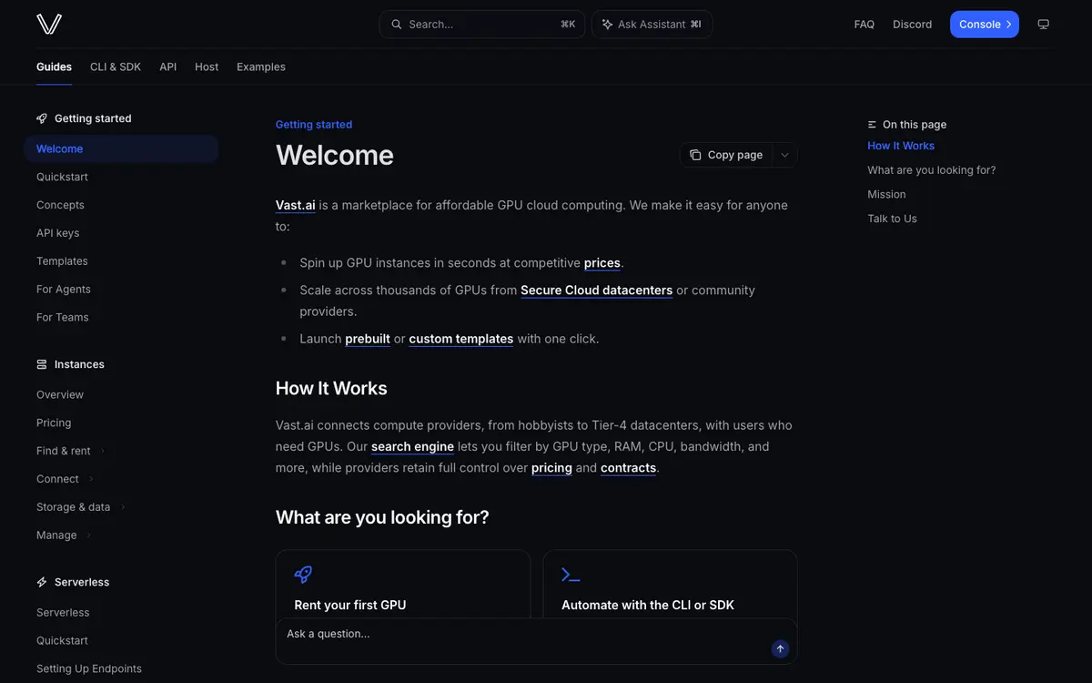 Vast.ai docs screenshot