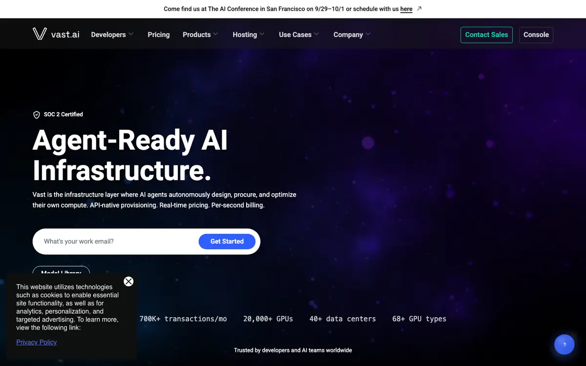 Vast.ai homepage screenshot