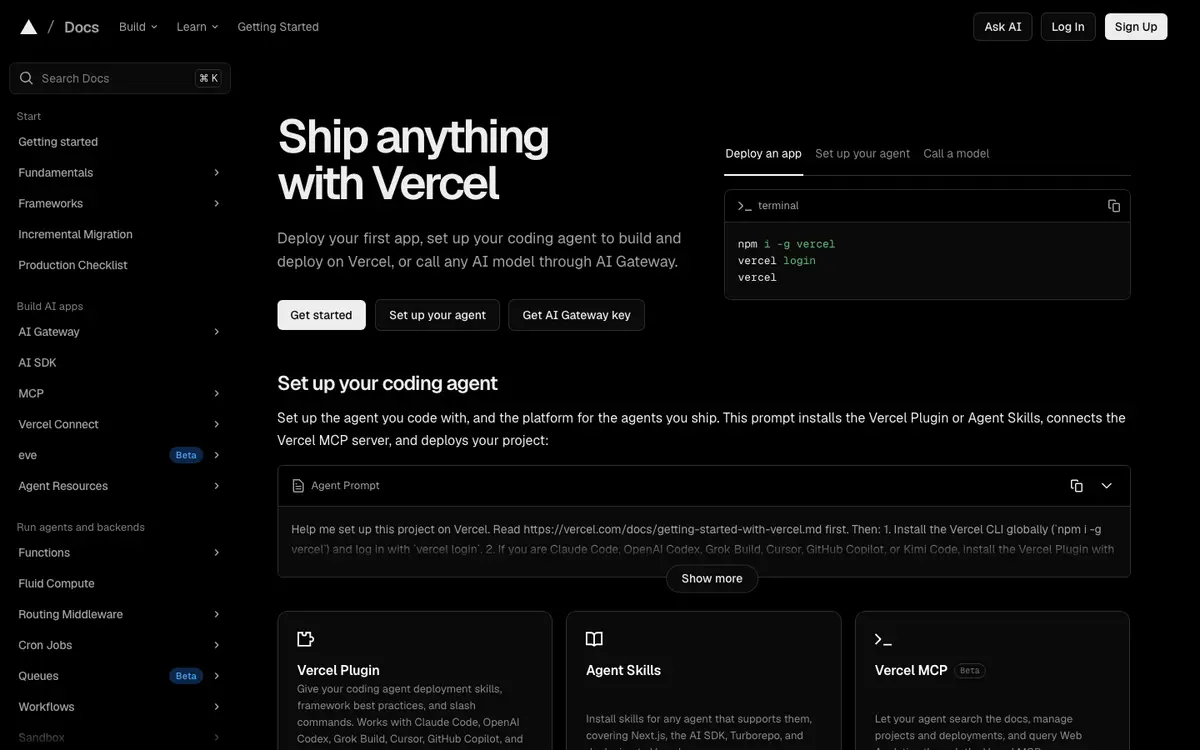 Vercel docs screenshot