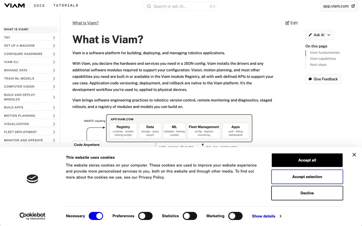 Viam docs screenshot