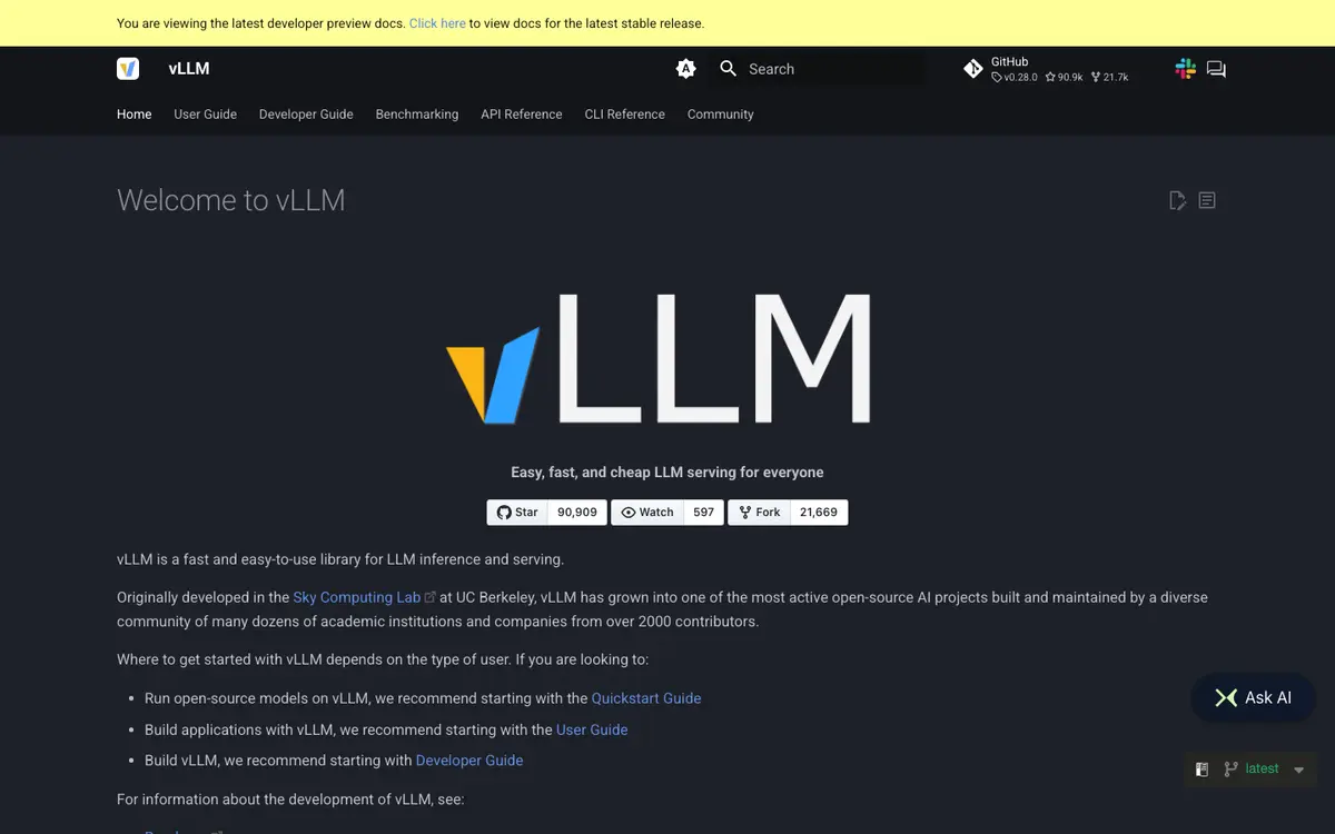 vLLM homepage screenshot