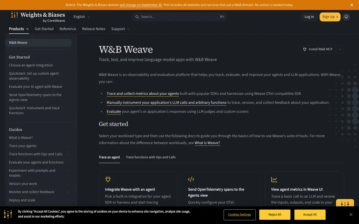 W&B Weave docs screenshot