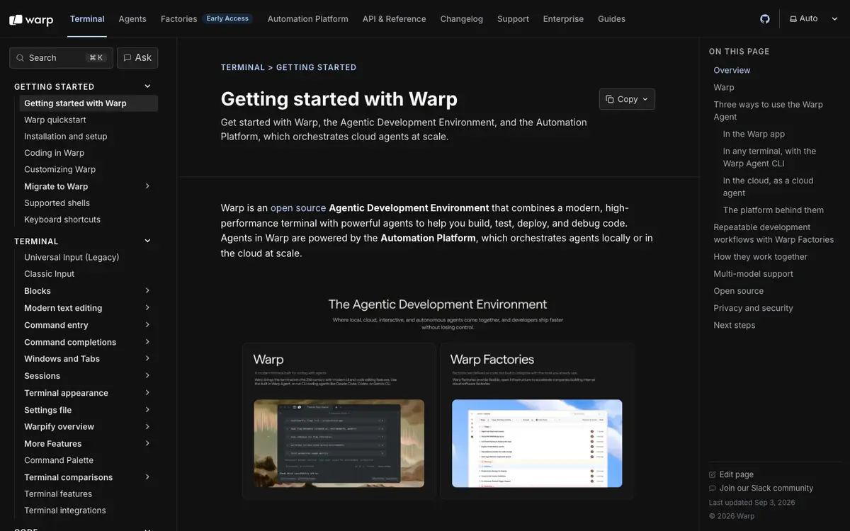 Warp docs screenshot