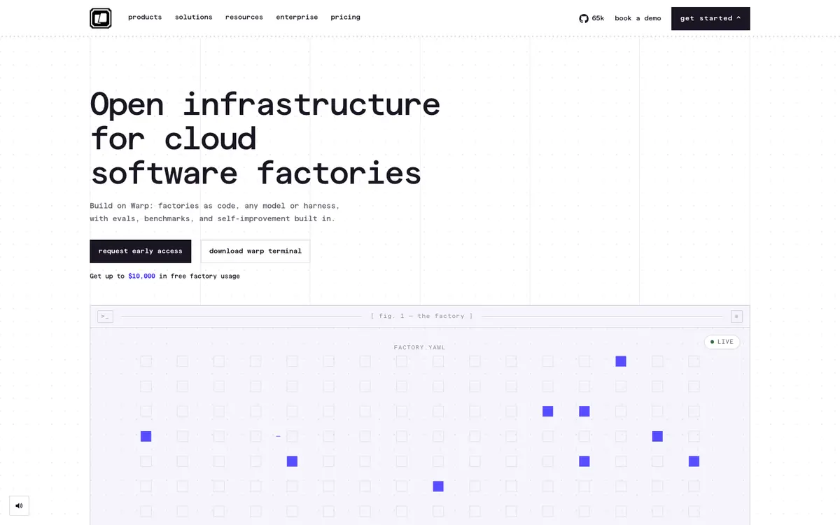 Warp homepage screenshot