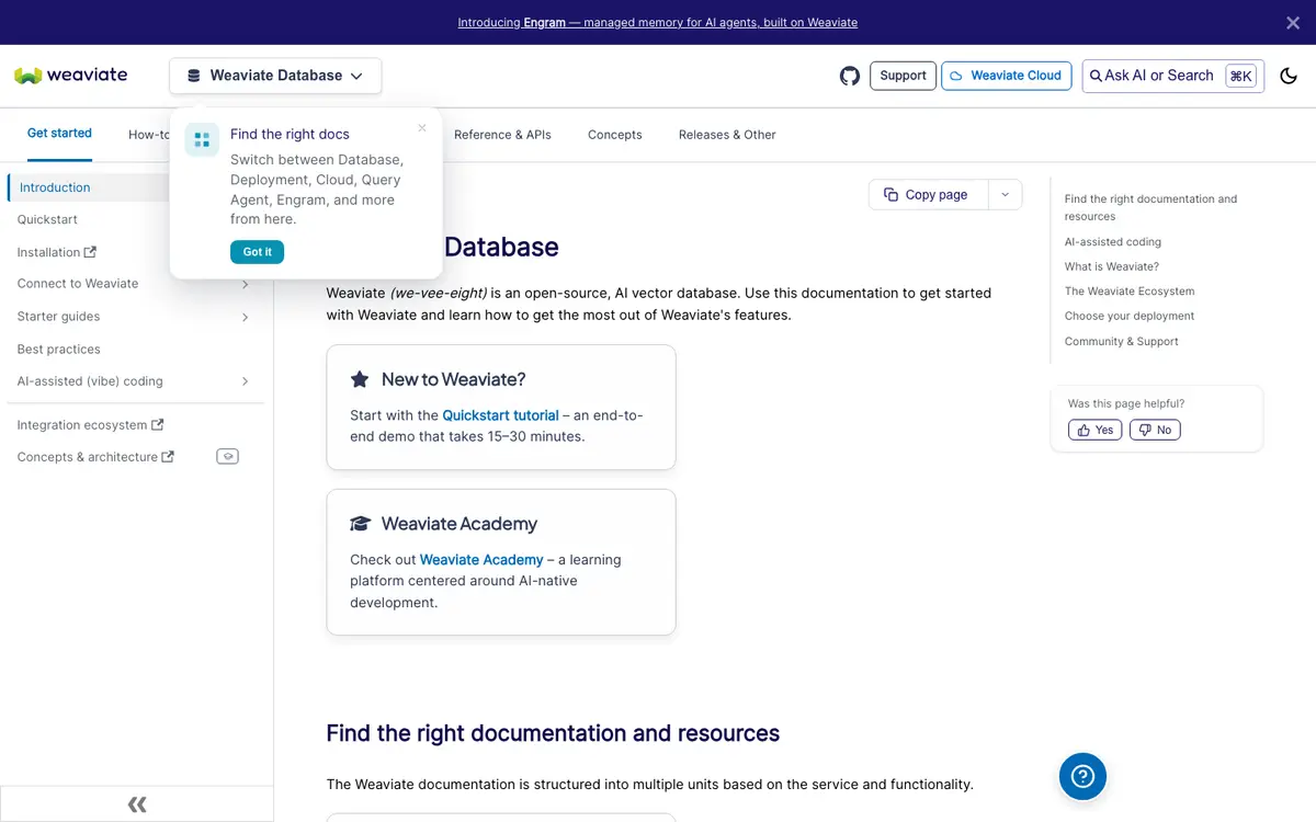 Weaviate docs screenshot