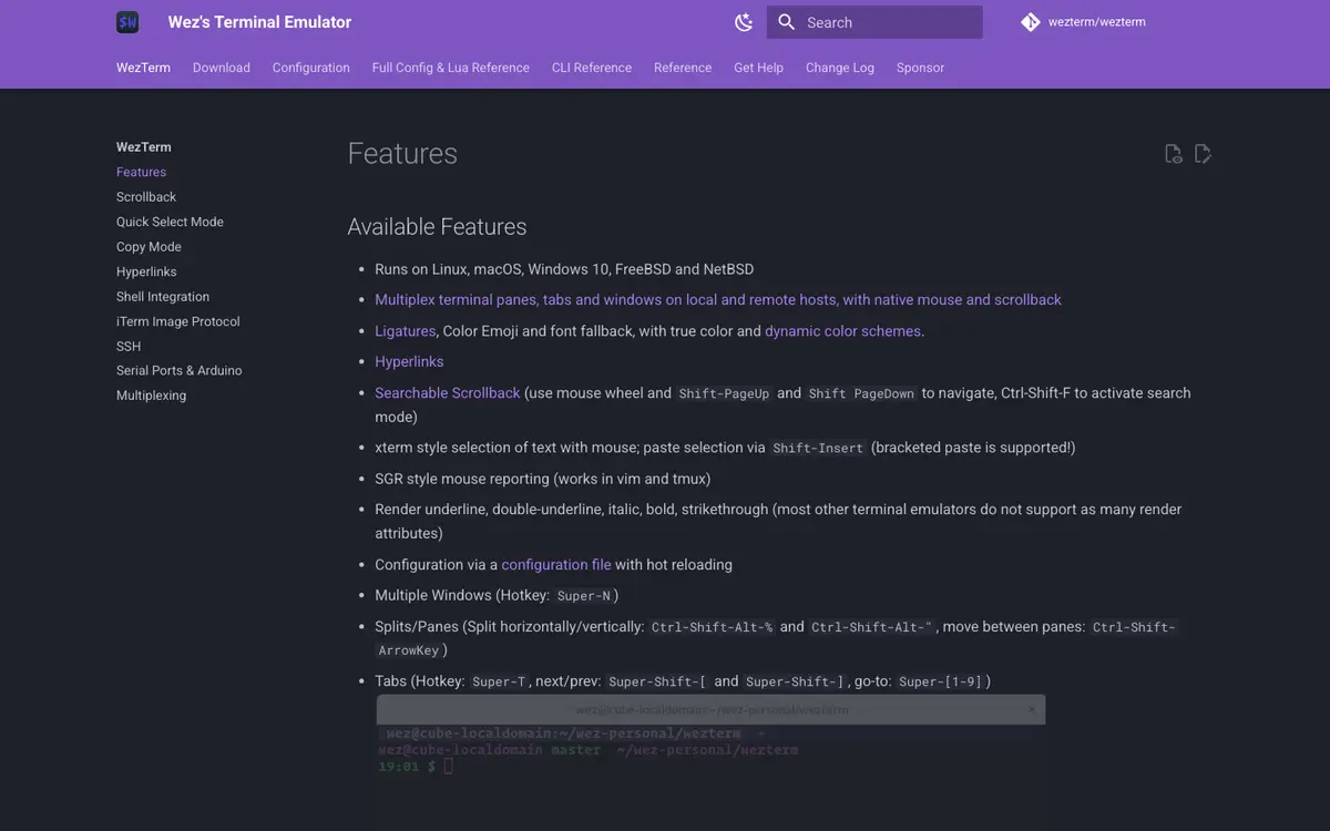 WezTerm docs screenshot