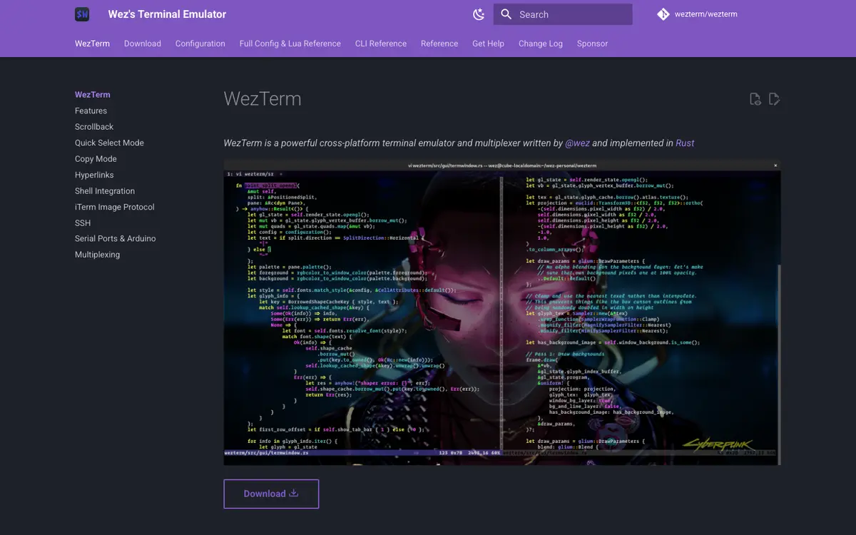 WezTerm homepage screenshot