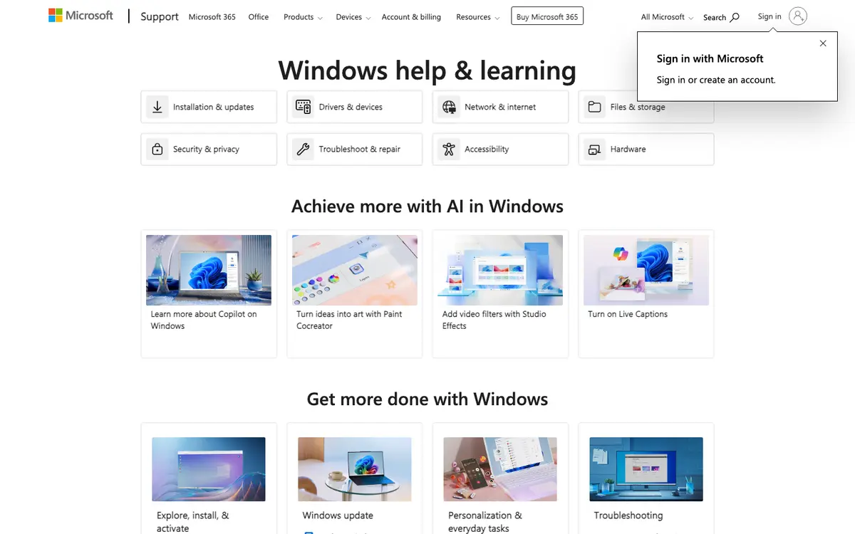 Windows docs screenshot