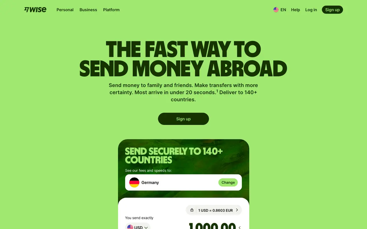 Wise Business homepage screenshot