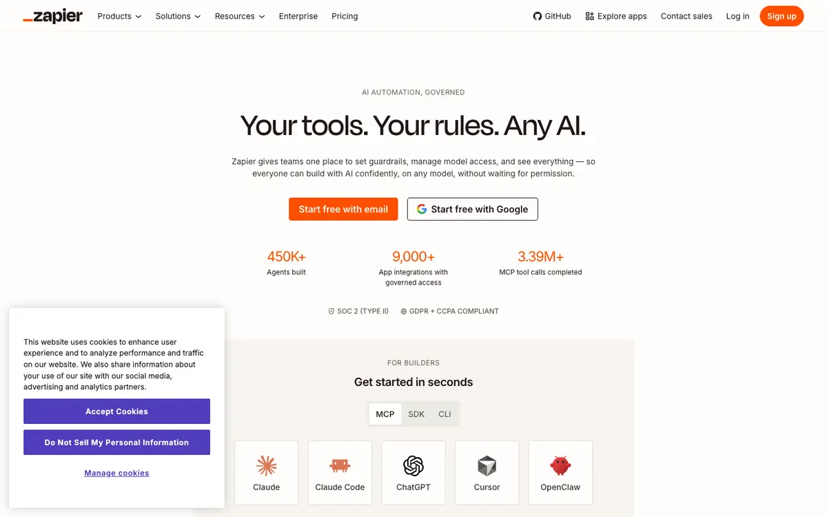 Zapier homepage screenshot