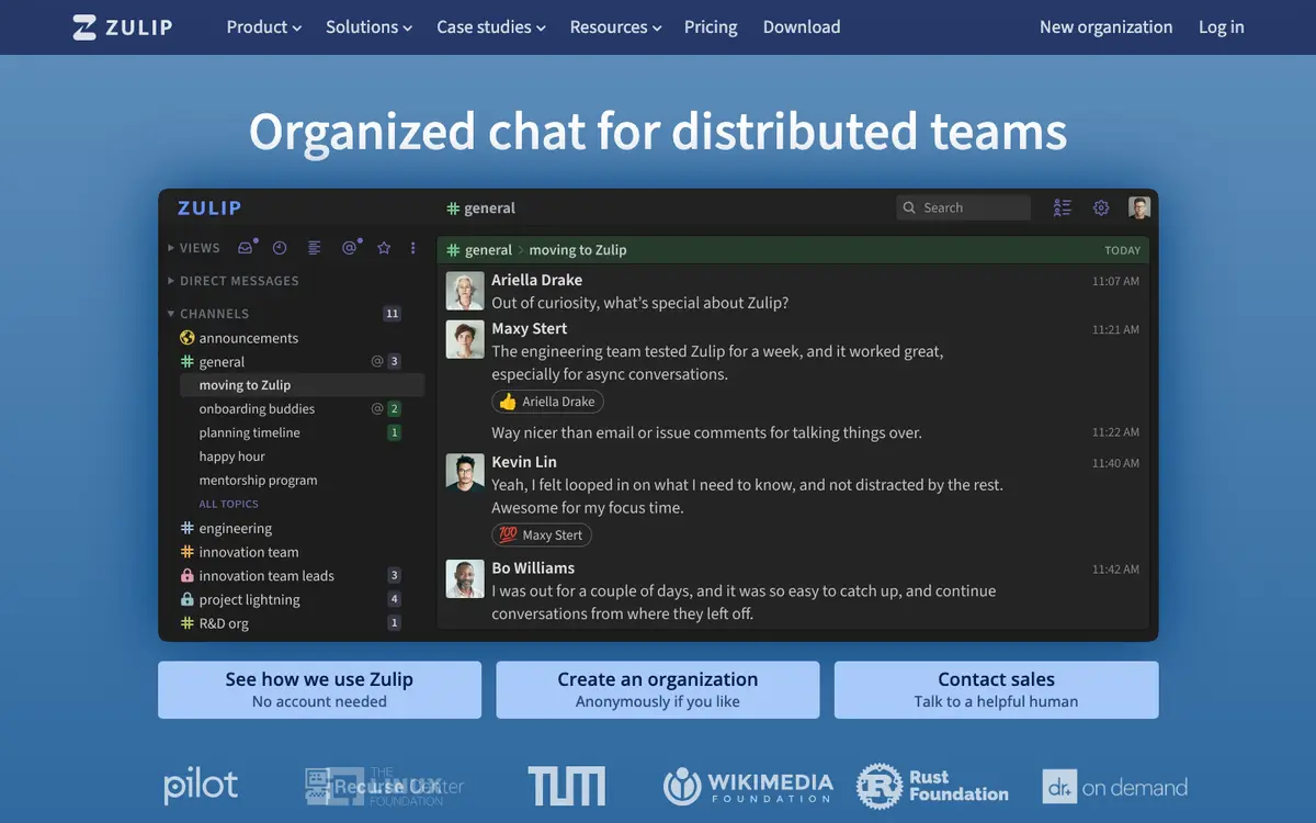 Zulip homepage screenshot